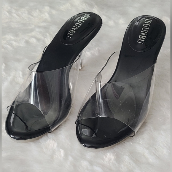 NBUUNBU - Women's Silver Clear Heels Transparent Strapless Sexy Stilletos, Sz 5 - Picture 2 of 15